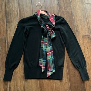 Black Sweater with Holiday Tartan Neck Scarve